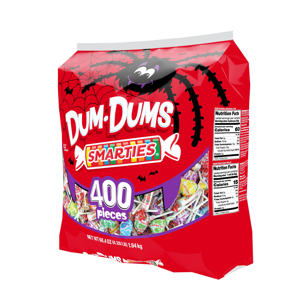 Dum Dums & Smarties Halloween Allergen-Free, Assorted Candy Mix Lollipops & Suckers, Hard Party Candy Bags, 400 Count