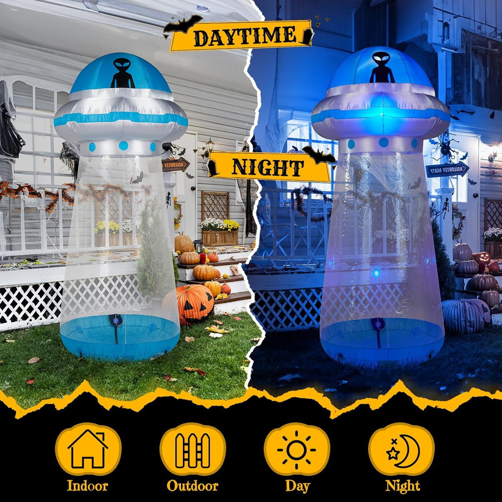VINGLI 8.8FT UFO Inflatable Halloween Outdoor Decorations,People Standable, Blow Up Yard Decorations, Built-in LED Lights Décor for Indoor Home Party Garden Lawn Store