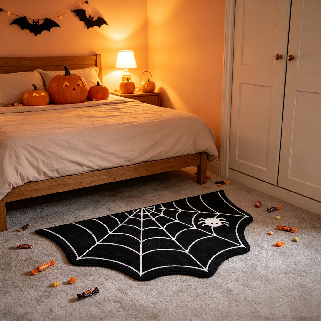 Orangide Halloween Spiderweb Doormat Irregular Black Non Slide Entrance Mat Spooky Decor for Front Door Porch Indoor Outdoor Goth Rug Halloween Decorations