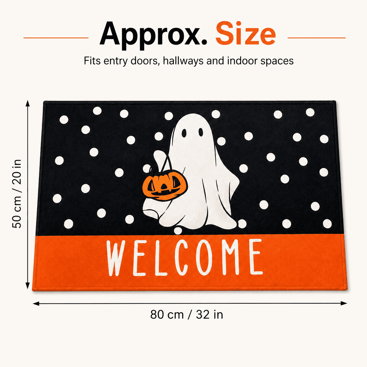 Halloween Ghost Welcome Printed Doormat, Entrance Rug with Skidproof Rubber Backing for Halloween Front Porch Entryway Indoor Outdoor Decor,50x80cm
