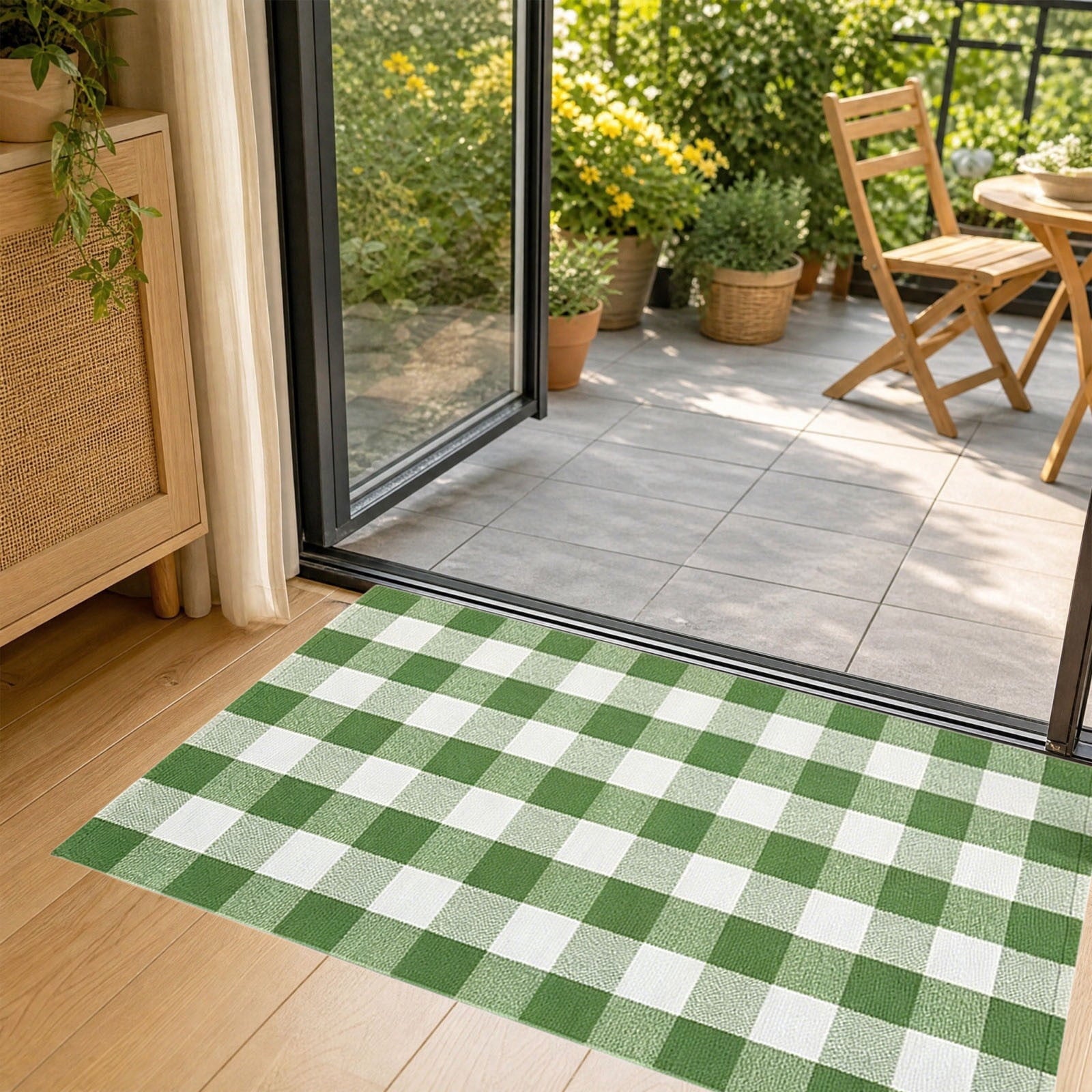 Orange Plaid Fall Outdoor Mat, Hand-Woven Porch Rug for Thanksgiving Halloween Door Decor
