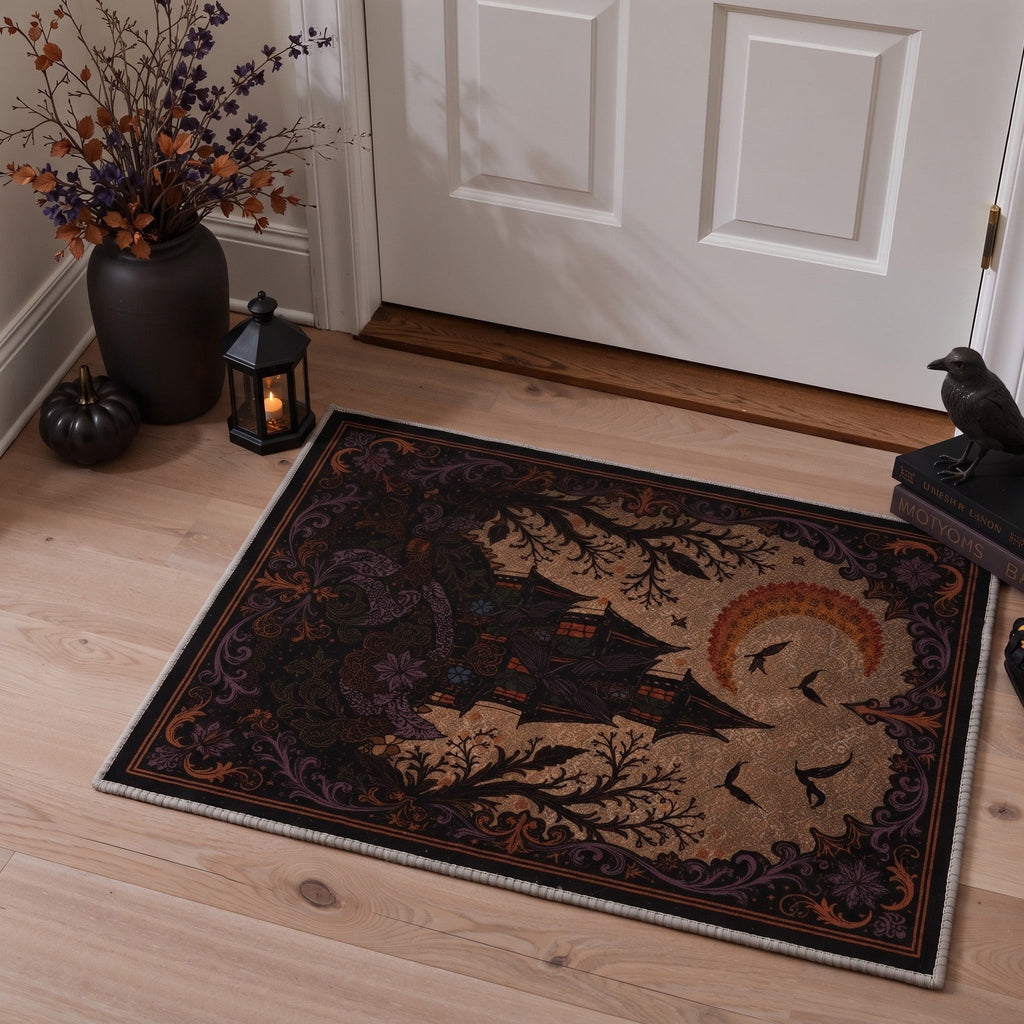 GENIMO 2'x3' Halloween Doormat, Washable Non Slip Soft Whimsical Cat Outdoor Door Mat for Front Door Covered Porch Patio Entryway, Rustic Black