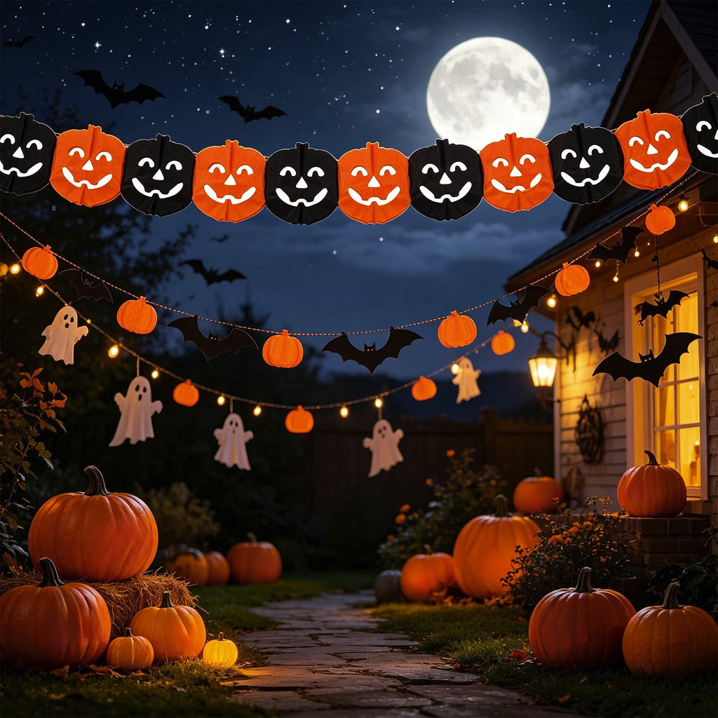 Halloween Paper Banner Decorations, 9.8Ft Orange Black Spider Bunting Garland Banners Decor for Wall Home Indoor Outdoor Birthday Party Supplies