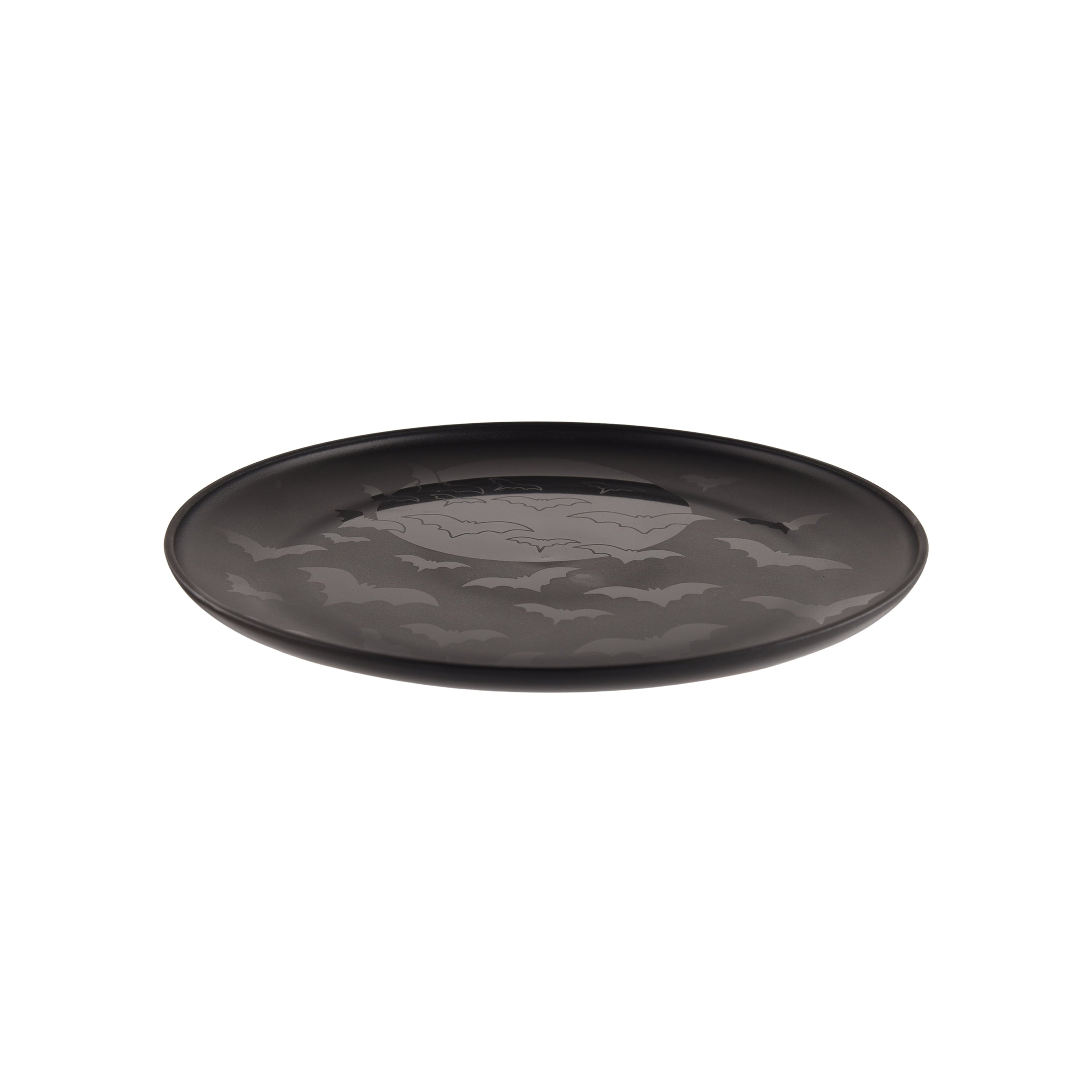 Mainstays 10.5 in Round Plastic Halloween Bats Dinner Plate, Black