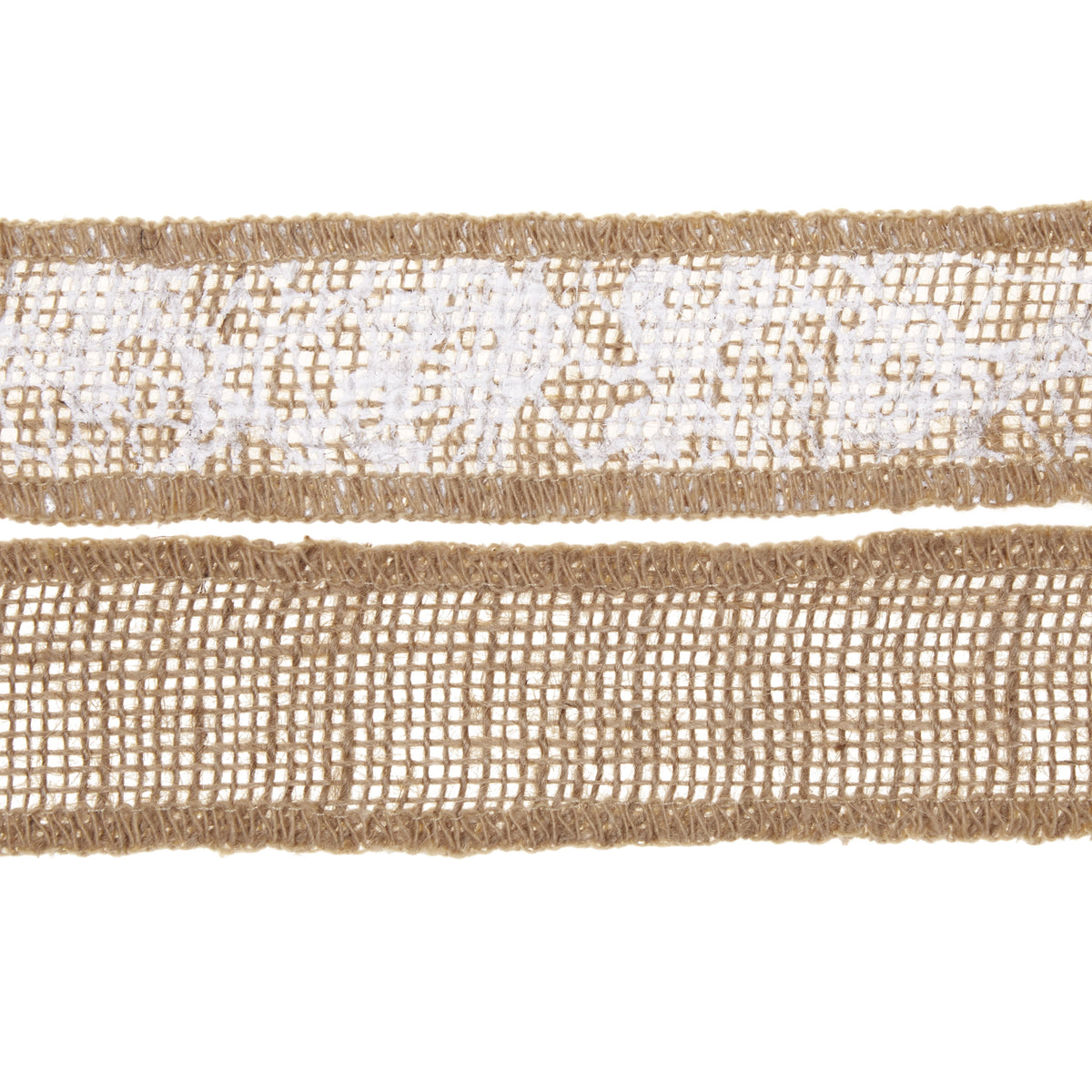 Love, Laugh, Craft Burlap Ribbon Set, 1.5"W x 3-Yds, Natural/White Stripe