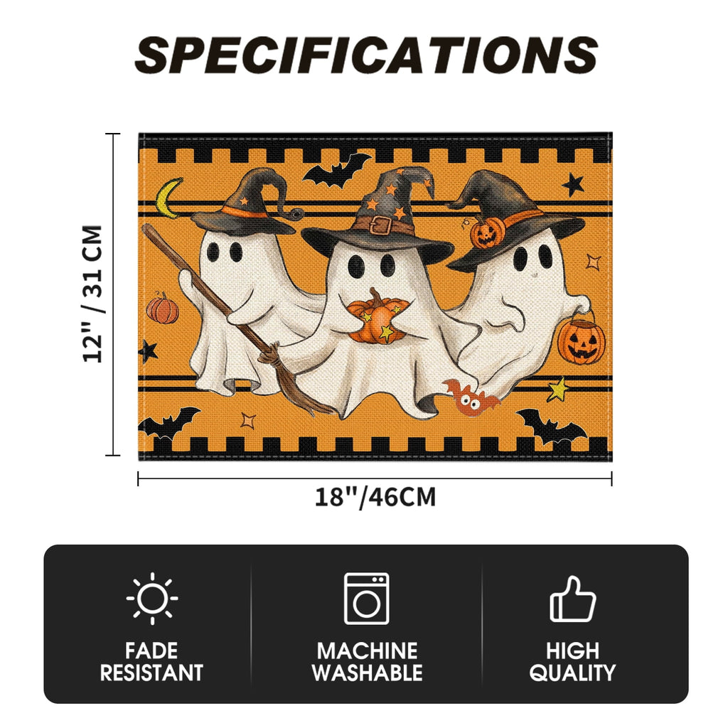 Smile Jack-O'-Lantern Spider Web Halloween Table Placemats Set of 4 Round 15 Inch Black