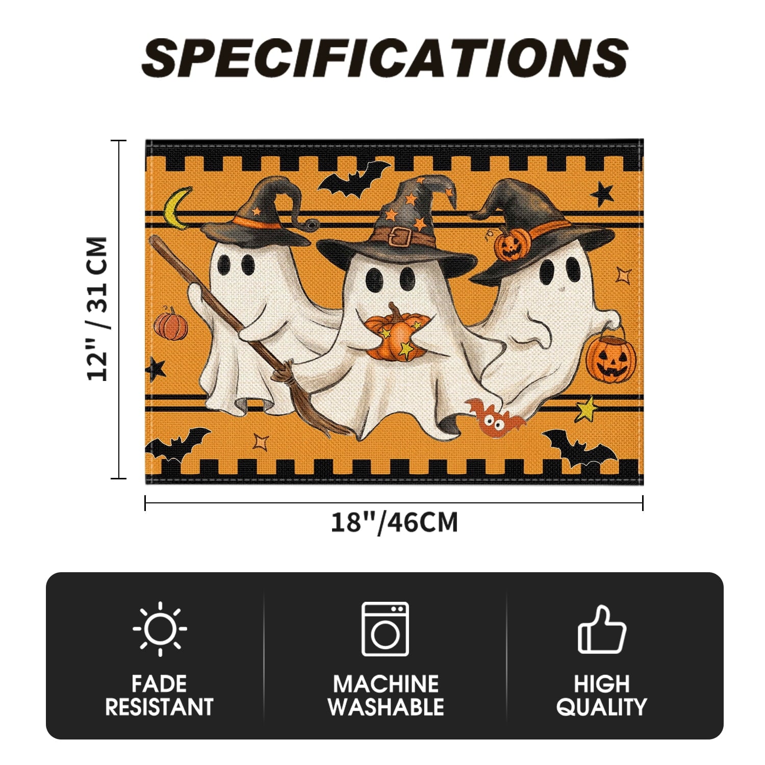 Smile Jack-O'-Lantern Spider Web Halloween Table Placemats Set of 4 Round 15 Inch Black