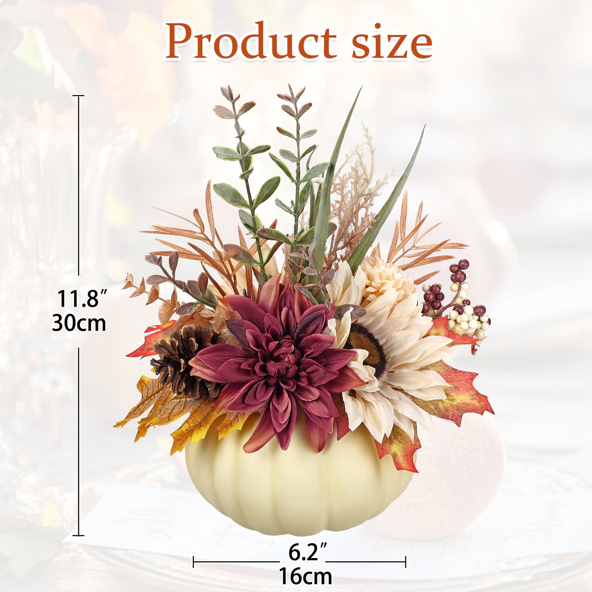 Briful 12.9"Artificial Pumpkin Floral Arrangement with Orange Sunflowers Leaves Fall Table Centerpiece for Harvest Autumn Décor
