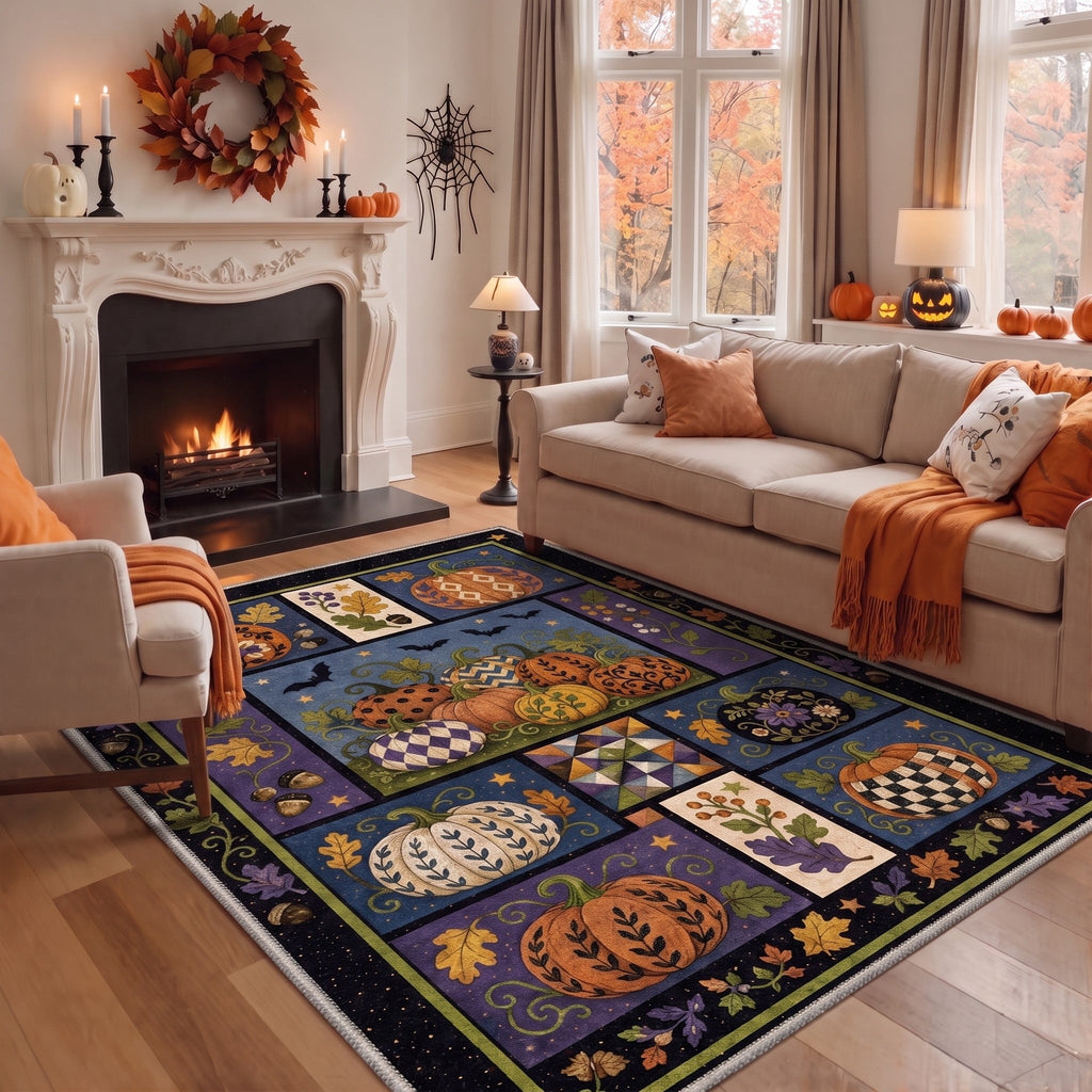GENIMO 5'x7' Halloween Area Rug for Living Room, Washable Non Slip Soft Vintage Witch Indoor Rug for Bedroom Dining Room Home Office, Retro Sepia