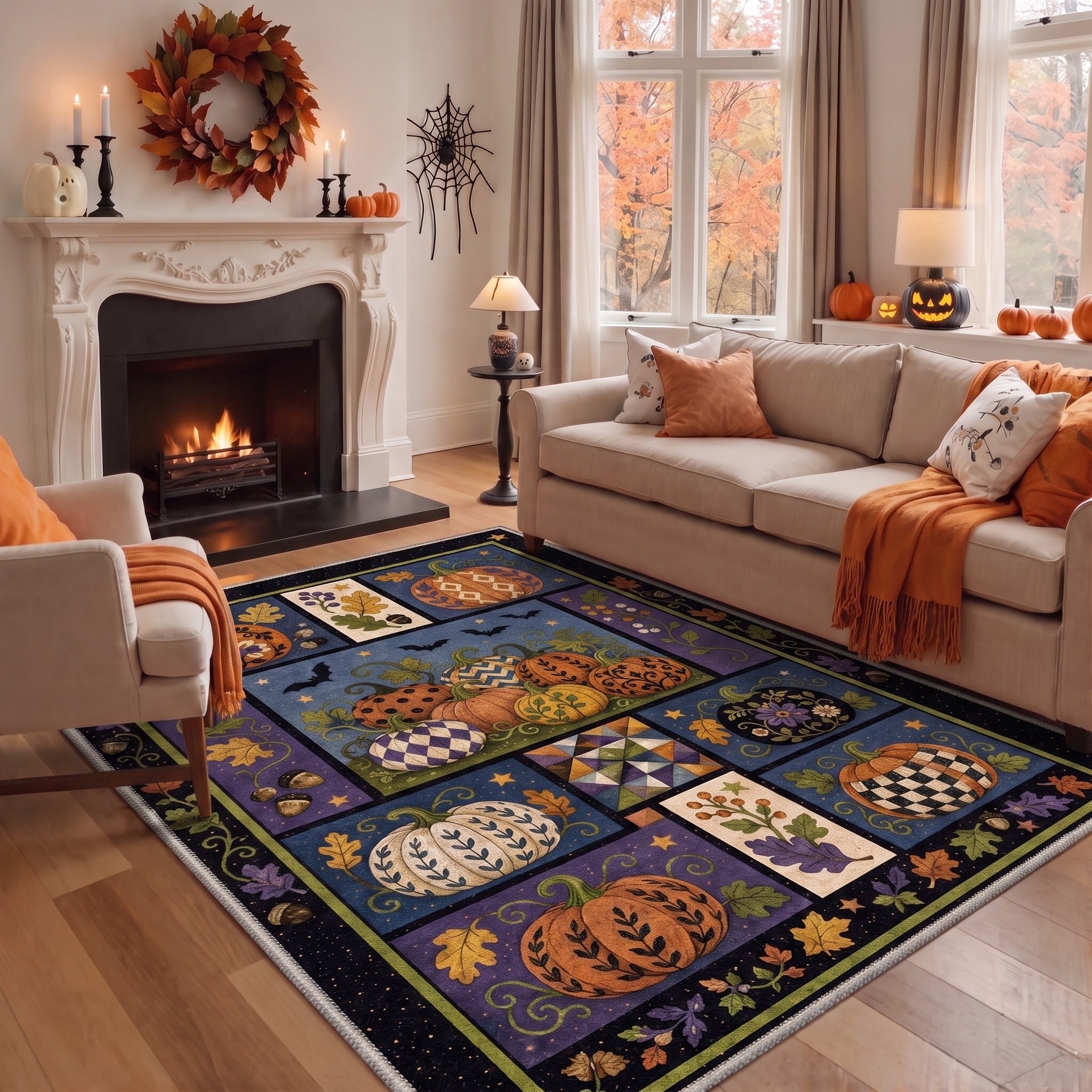 GENIMO 2'x7' Halloween Runner Rug, Washable Non Slip Soft Vintage Witch Indoor Outdoor Hallway Runner for Porch Patio Kitchen Entryway, Retro Sepia