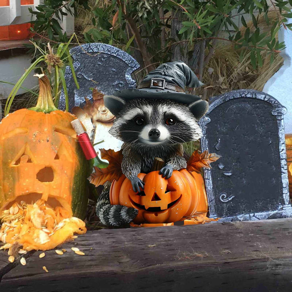 BGZLEU Raccoon Halloween Yard Decorations Stakes, Stacked Pumpkins Halloween Outdoor Decorations, Pumpkin for Halloween Outdoor Lawn Patio Pathway Decor, Halloween Garden Sculpture Ornament