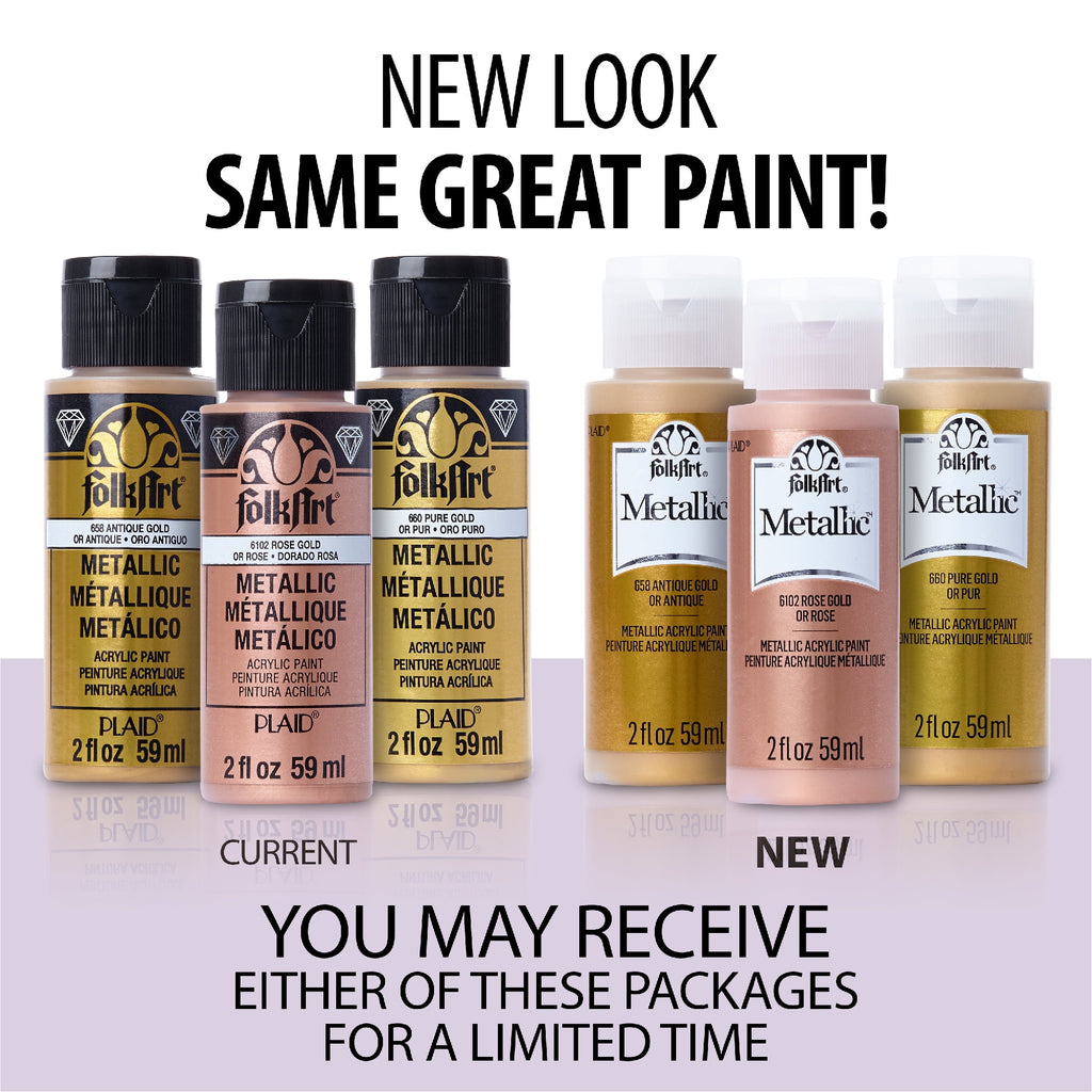 FolkArt Metallic Acrylic Craft Paint, Metallic Finish, Glam Gold, 2 fl oz