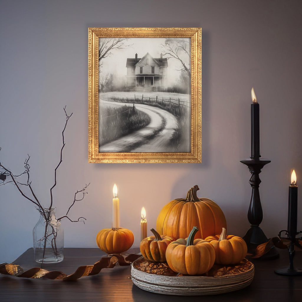 My Texas House Haunted Path Halloween Art 9x11 Framed Print Under Glass