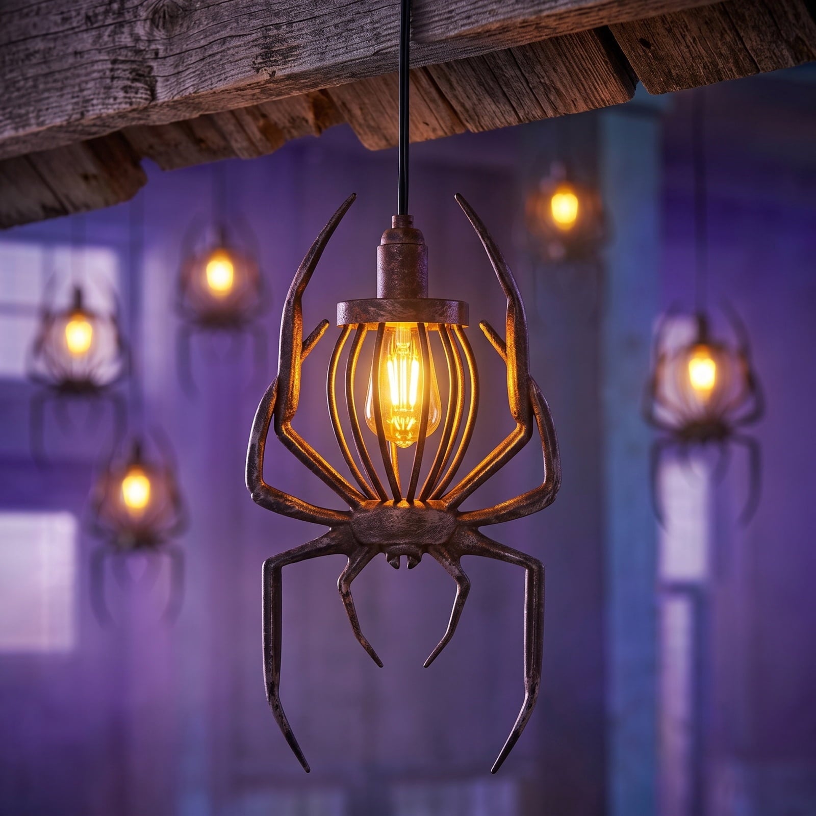 2026 New Halloween Hanging Bat Flame Lights, Vintage Metal Frame Lantern with Warm Amber Edison Bulb, Indoor Outdoor String Light Decor for Porch Patio Room