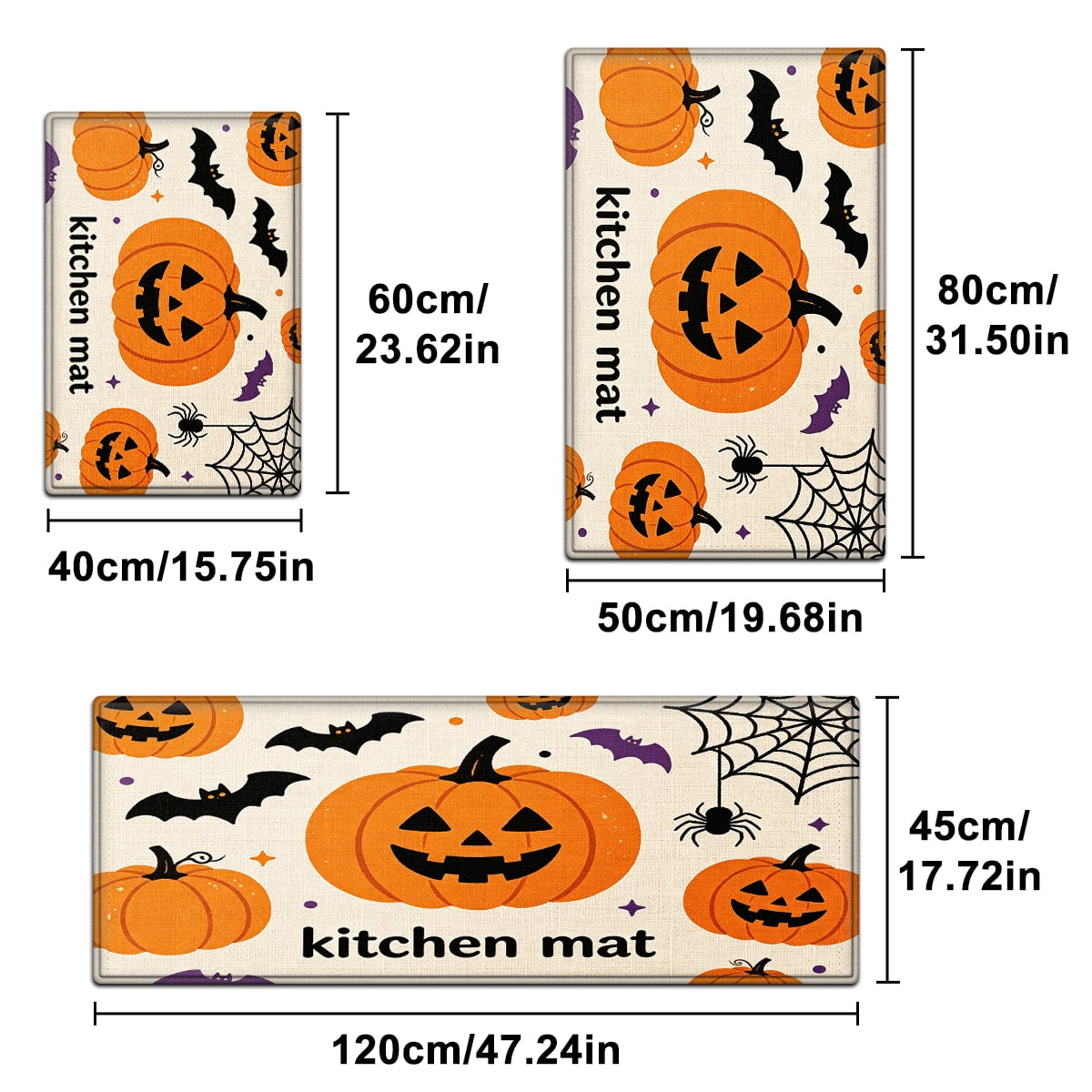 YIMEIS Halloween Neon Pumpkin Lanterns 3Pcs Flannel Mat & Kitchen Rugs Set,Soft Non-slip,16''×24'' 20''×30'' 17''×47'' Inches,for Entryway Bathroom