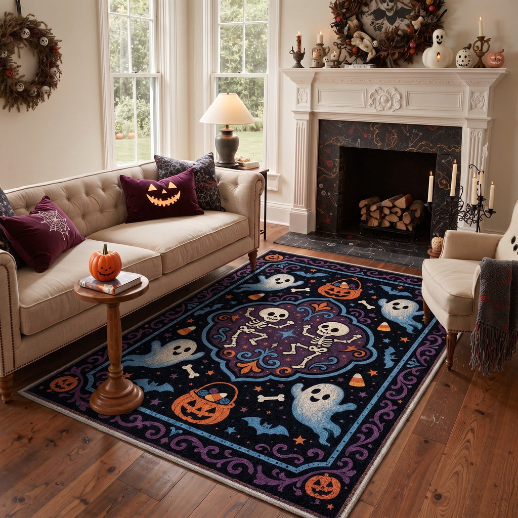GENIMO 5'x7' Halloween Area Rug for Living Room, Washable Non Slip Soft Vintage Witch Indoor Rug for Bedroom Dining Room Home Office, Retro Sepia