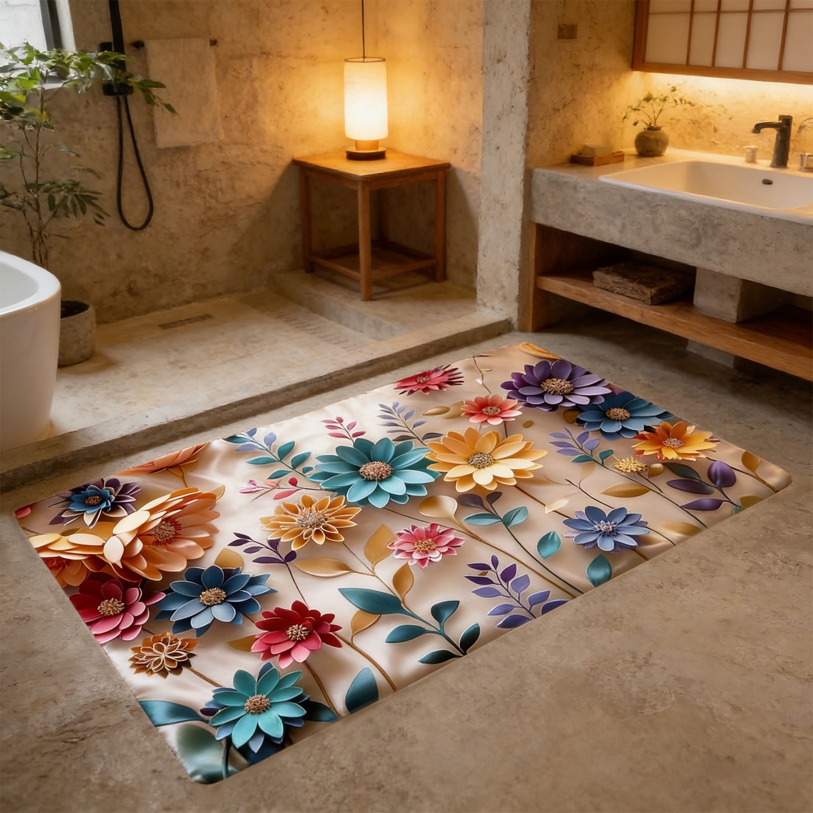 Sruoe Summer Carnival Printed Floor Mat, 15.74"x23.62", Water Absorbent Non Slip Doormat, Flannel Entryway Bathroom Kitchen Household Decor Rug