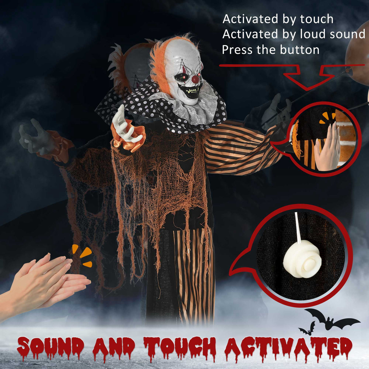 Outsunny 74" Life Size Outdoor Halloween Decorations Skeleton Witch, Animated Prop Animatronic Decor with Sound and Motion Activated, Light Up Eyes and Chest, Howling and Chain Sound