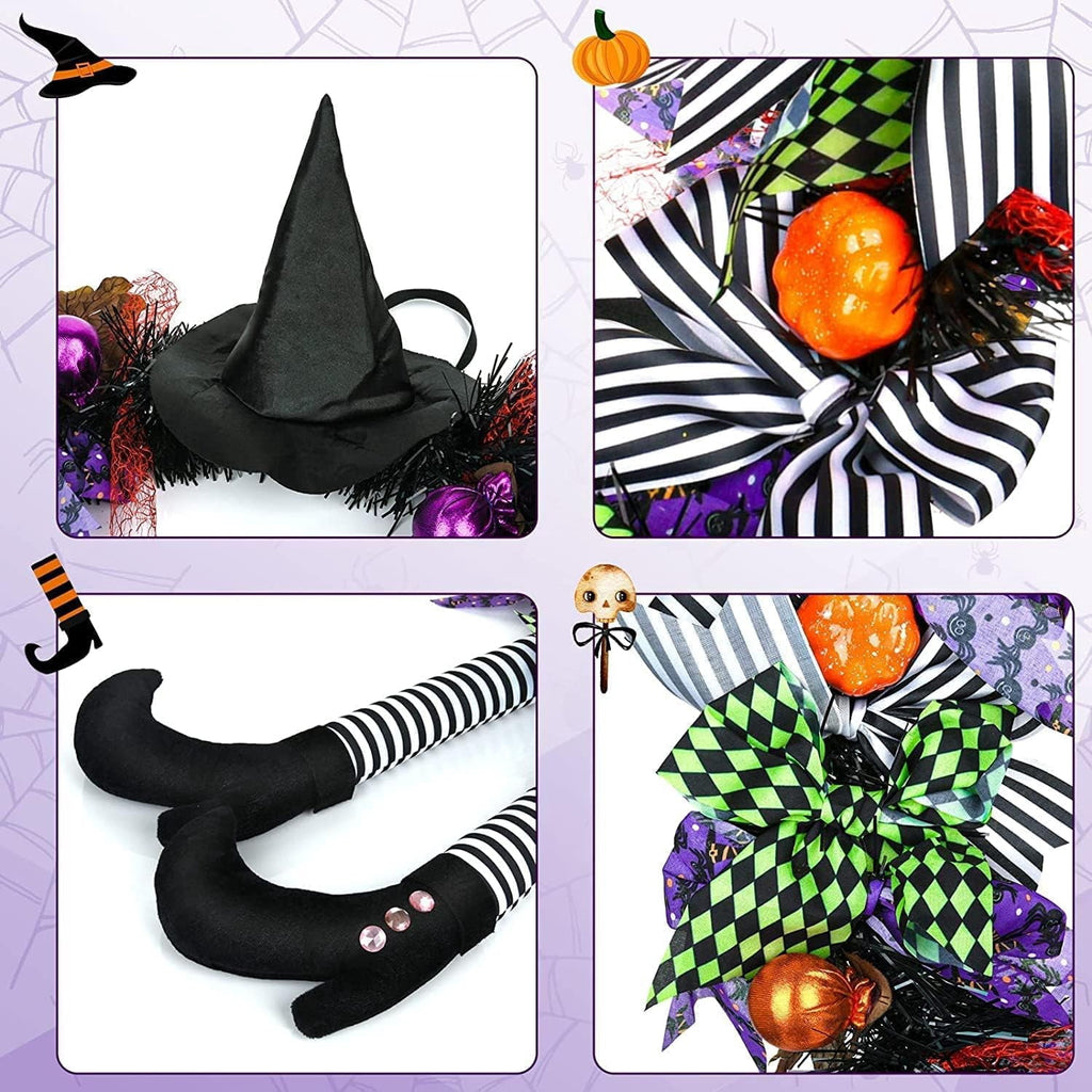 Halloween decorations,Halloween Wreath Front Door,24'' Witch Wreath,Witch's Hat And Legs Hanging Leg Pumpkin Maple Leaf Decor Unique Decoration,halloween decorations for Door or Interior Wall Decor