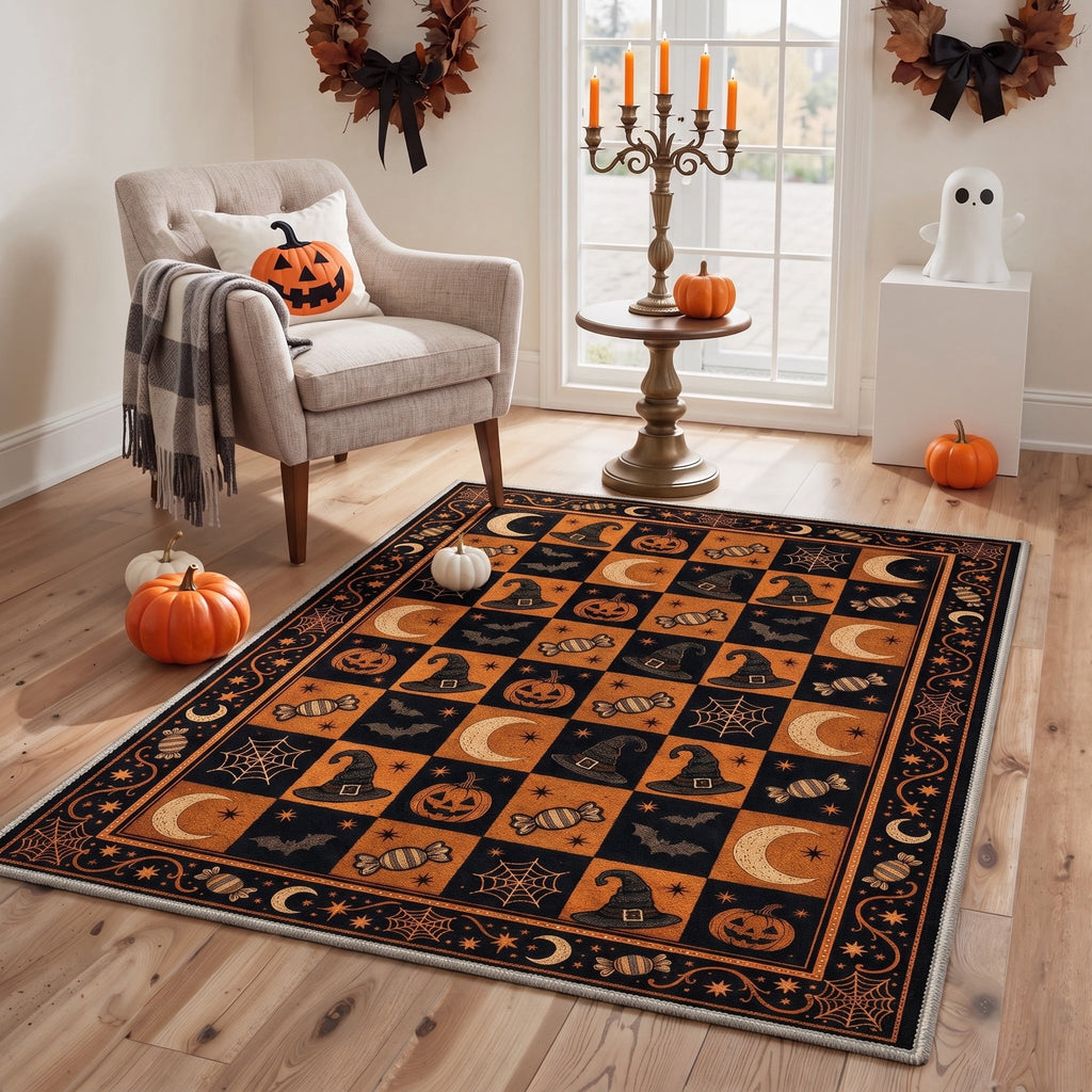 GENIMO 2'x3' Halloween Doormat, Washable Non Slip Soft Vintage Witch Outdoor Door Mat for Front Door Covered Porch Patio Entryway, Burnt Amber