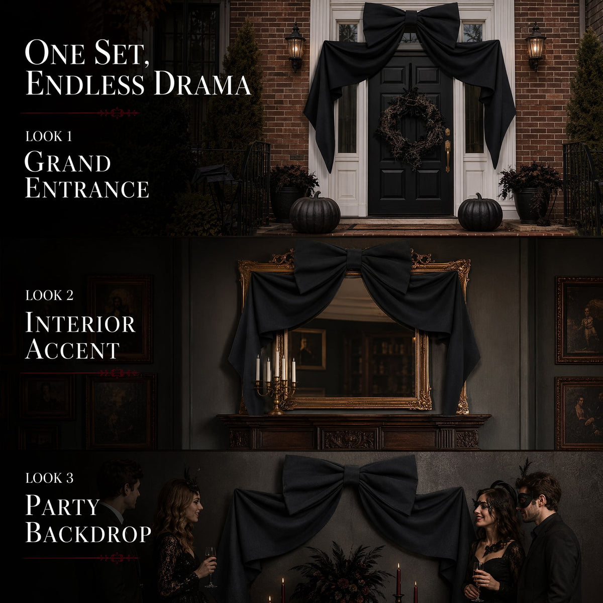 Halloween Decor Giant Black Bow Halloween Decor,48 Inch Halloween Wall Decoration for Wall Mantle Front Door Window- Indoor Halloween Party Hanging Decoration