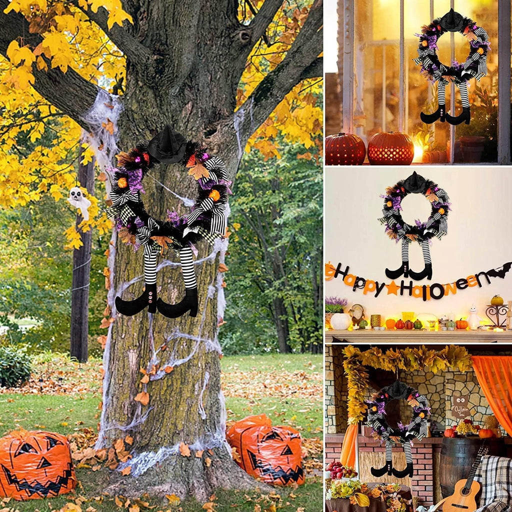 Halloween decorations,Halloween Wreath Front Door,24'' Witch Wreath,Witch's Hat And Legs Hanging Leg Pumpkin Maple Leaf Decor Unique Decoration,halloween decorations for Door or Interior Wall Decor