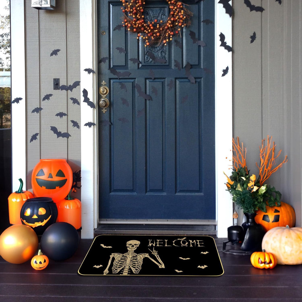 ASKETAM Halloween Doormat Indoor/Outdoor Non-Slip Carpet 19.5" x 31.3" (Happy Skeleton Bat)