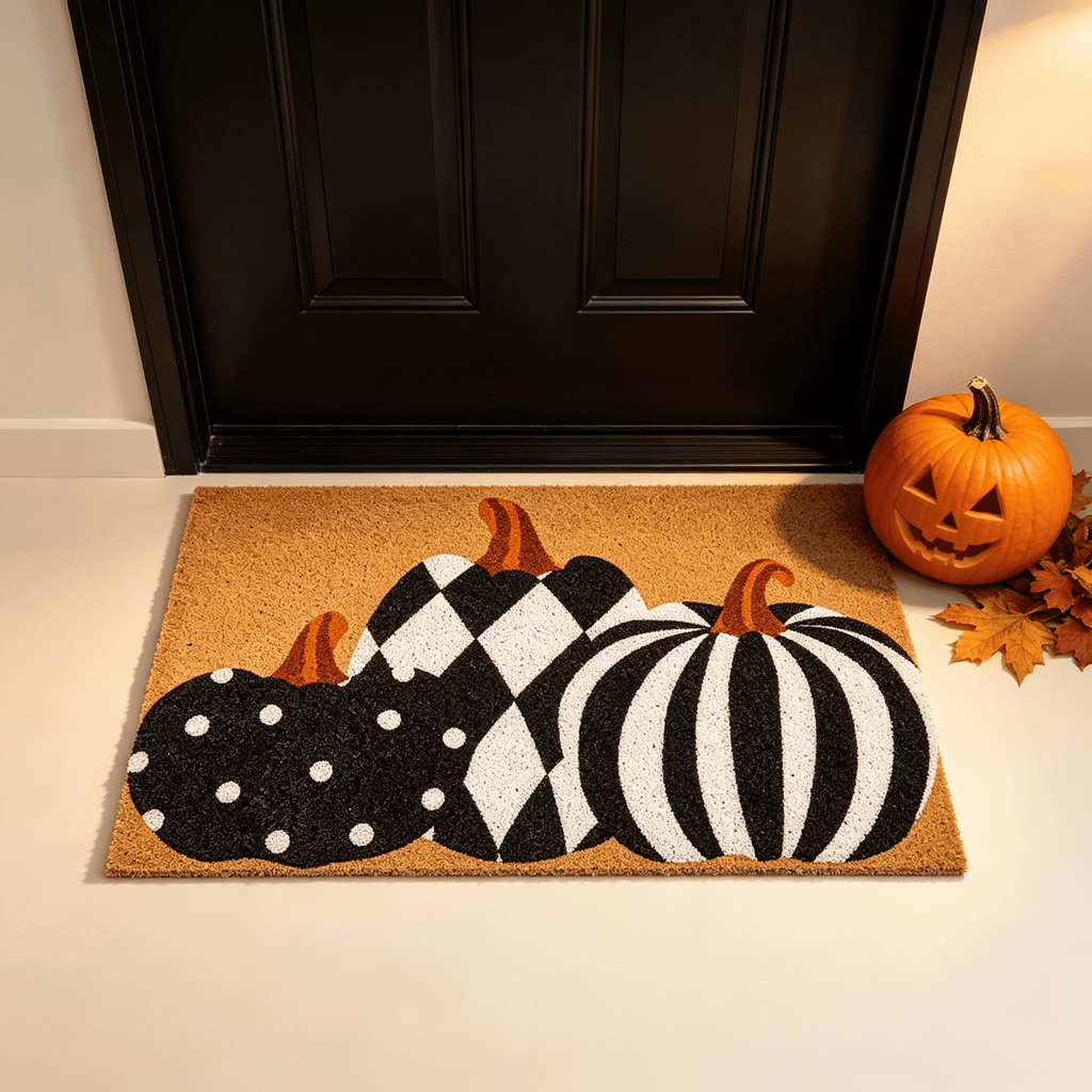 Halloween Pumpkin Welcome Door Mat, Funny Durable Non Slip Decorative Rugs for Bathroom Bedroom Kitchen Front Door