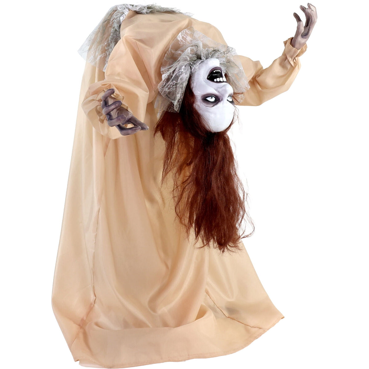 Haunted Hill Farm 3.4 ft Touch-Activated Animated Possessed Backbend Lady Halloween Animatronic, HHLADY-15FLSA