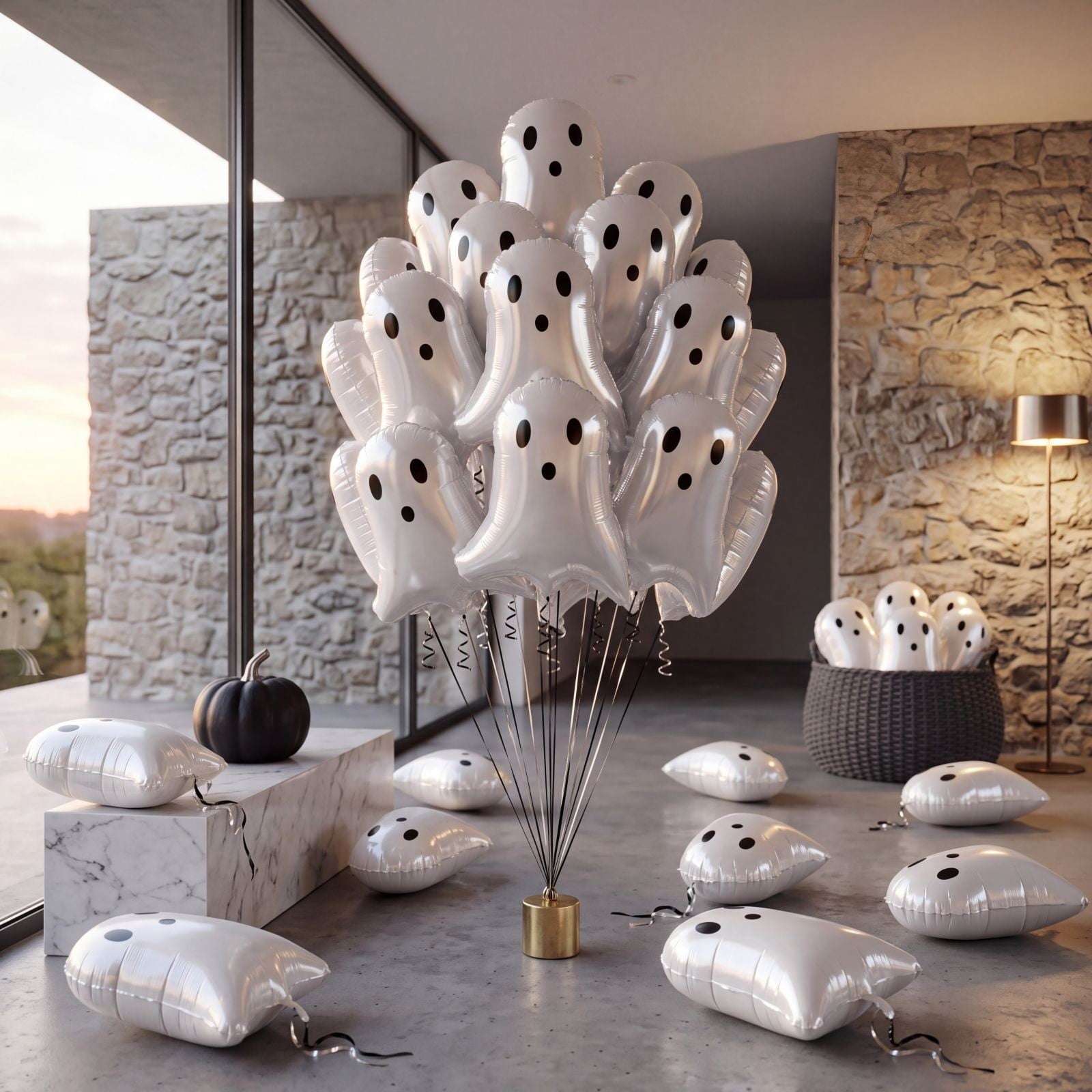 Halloween Ghost Shaped Balloons 50 Pcs White Plastic Ghost Balloon Set For Outdoor Yard Hauntedy House Party Decor