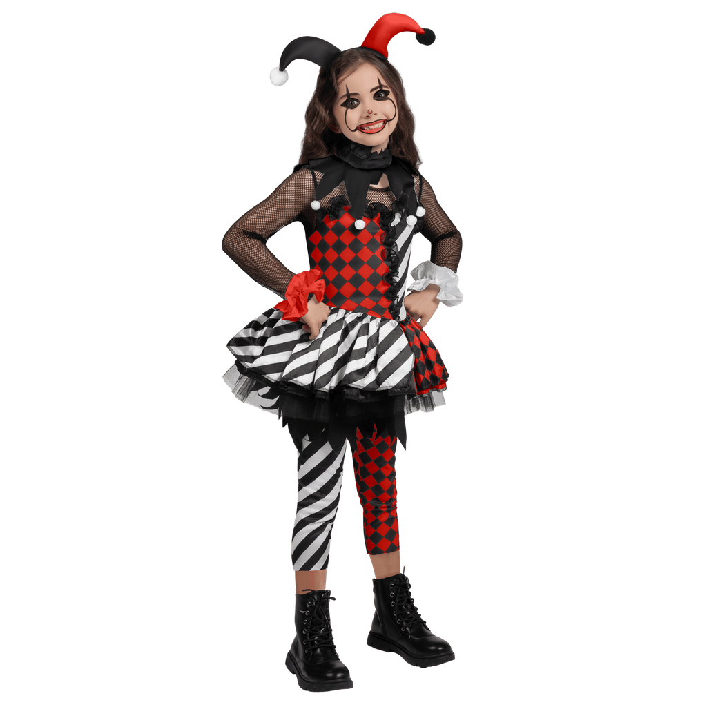 Joyfy Girls Clown Costume, Halloween Evil Clown Costume, Black and Red Jester Dress for Girls Halloween Party Dress Up Cosplay