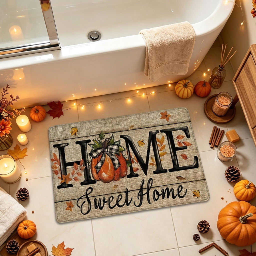 syligr Halloween Thanksgiving Doormat with Maple Leaf & Pumpkin Patterns - Non-Slip Floor Mat for Entryway, Kitchen, Porch, Fall Harvest Decor Rug with Anti-Fatigue Backing, Gift for Thanksgiving
