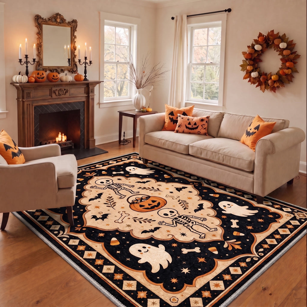 GENIMO 2'x7' Halloween Runner Rug, Washable Non Slip Soft Vintage Witch Indoor Outdoor Hallway Runner for Porch Patio Kitchen Entryway, Retro Sepia