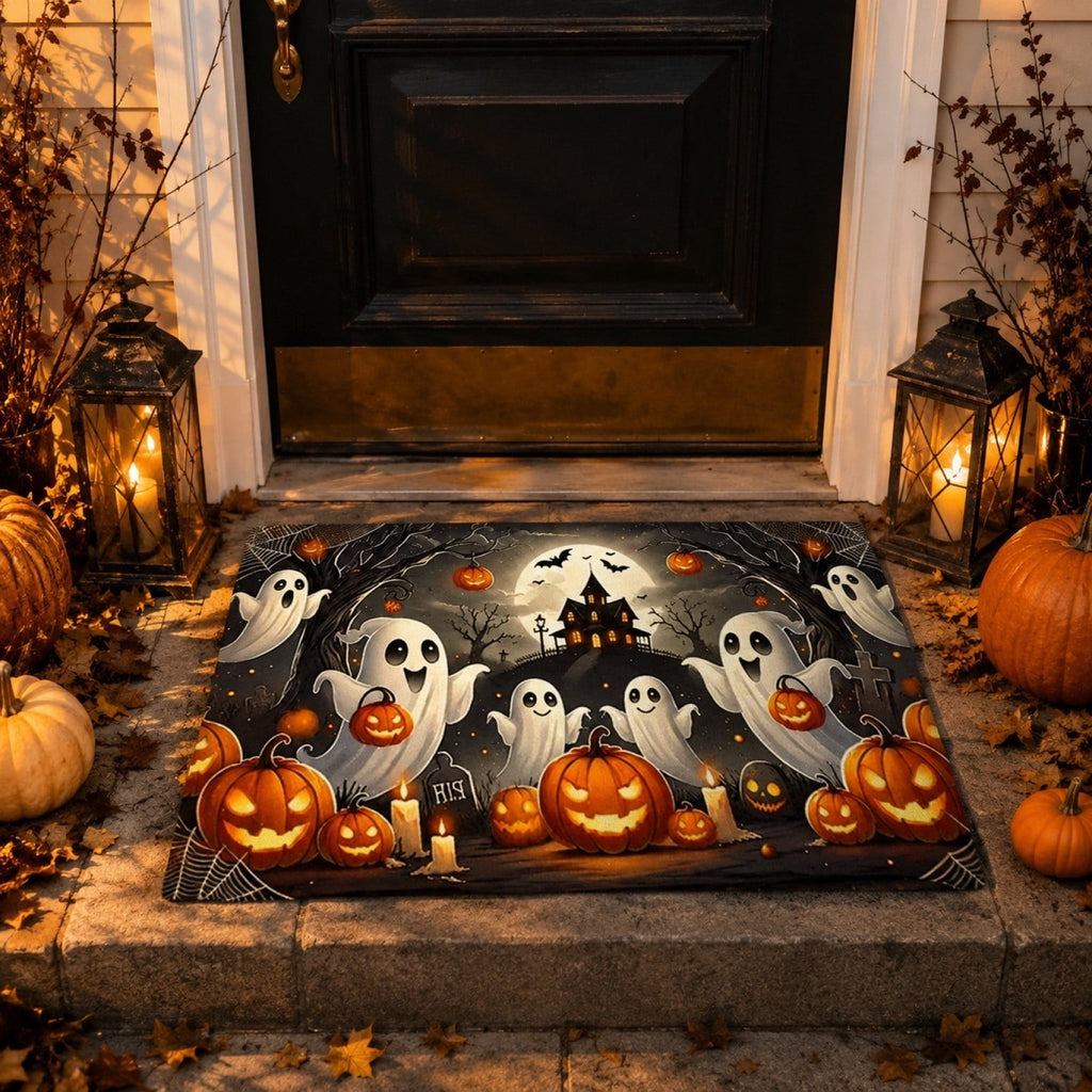 Halloween Celebration Doormat 16x24 Inch, Spooky Ghost Entrance Mat for Front Porch Indoor Outdoor, B