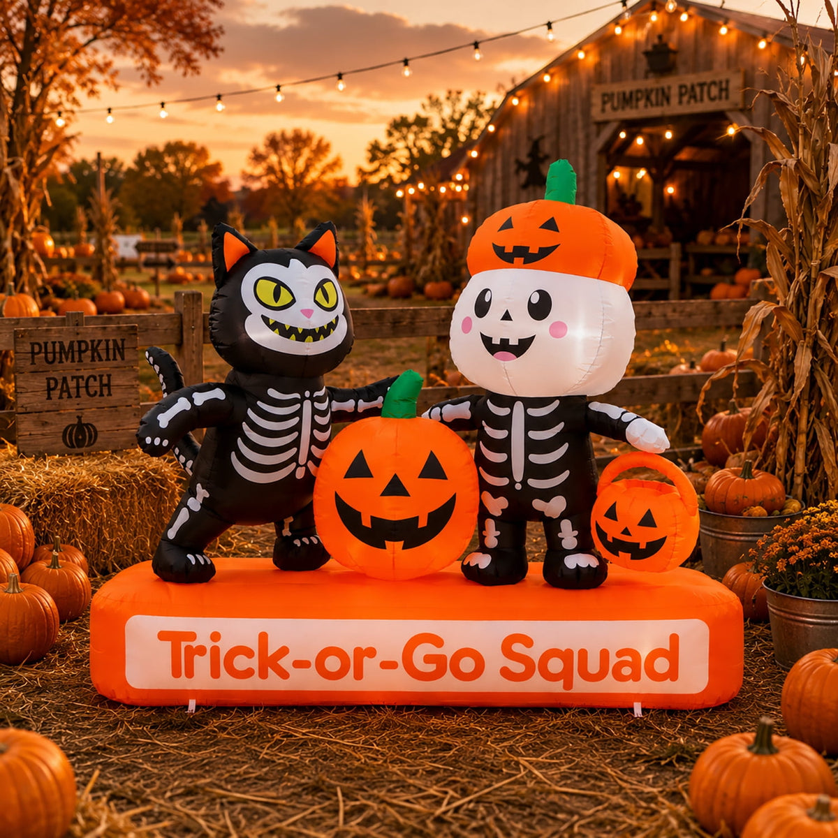 Toiyjofe 5.5 ft Halloween Inflatable Ghost with Pumpkin, LED Lighted Cute Halloween Yard Decoration for Porch, Lawn, Walkway & Party