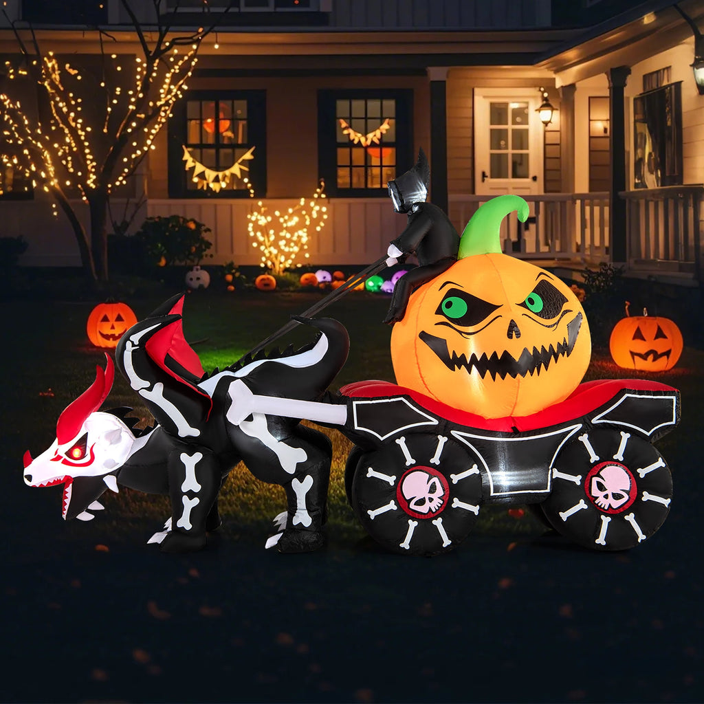 Gymax 9 FT Long Halloween Inflatable Decoration Grim Reaper Driving Pumpkin Carriage