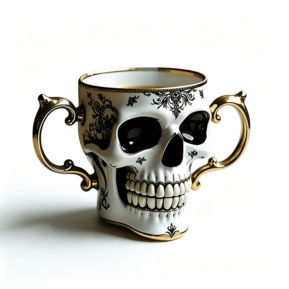 Skull Coffee Mug,Sparkly Skull Coffee Mug Gothic Tea Cups ,Skull Coffee Cup,Gothic Porcelain Tea Cup With Gold Trim, Skullcoffee Mug Halloween Gifts, Great For Coffee Lovers Unique Gift