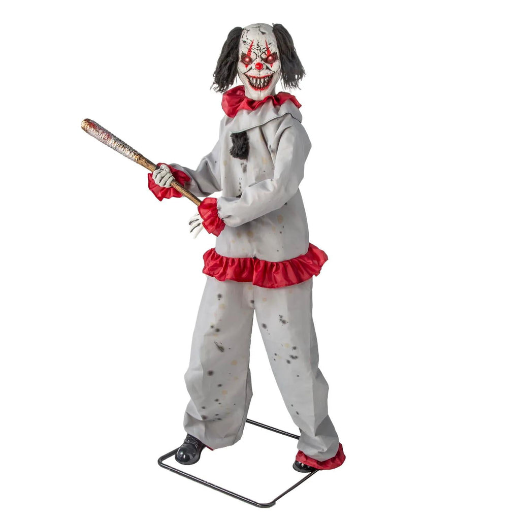 5 Ft. 8 3/4" Animated Standing Clown with Baseball Bat Halloween Decoration