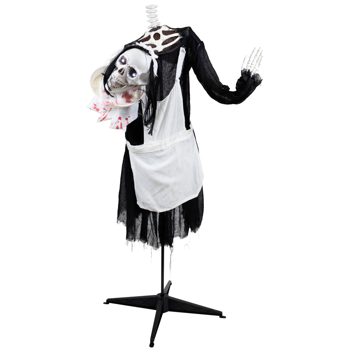 Northlight LED Animated Head-in-Hand Skeleton Maid Halloween Decoration - 57" - White Lights