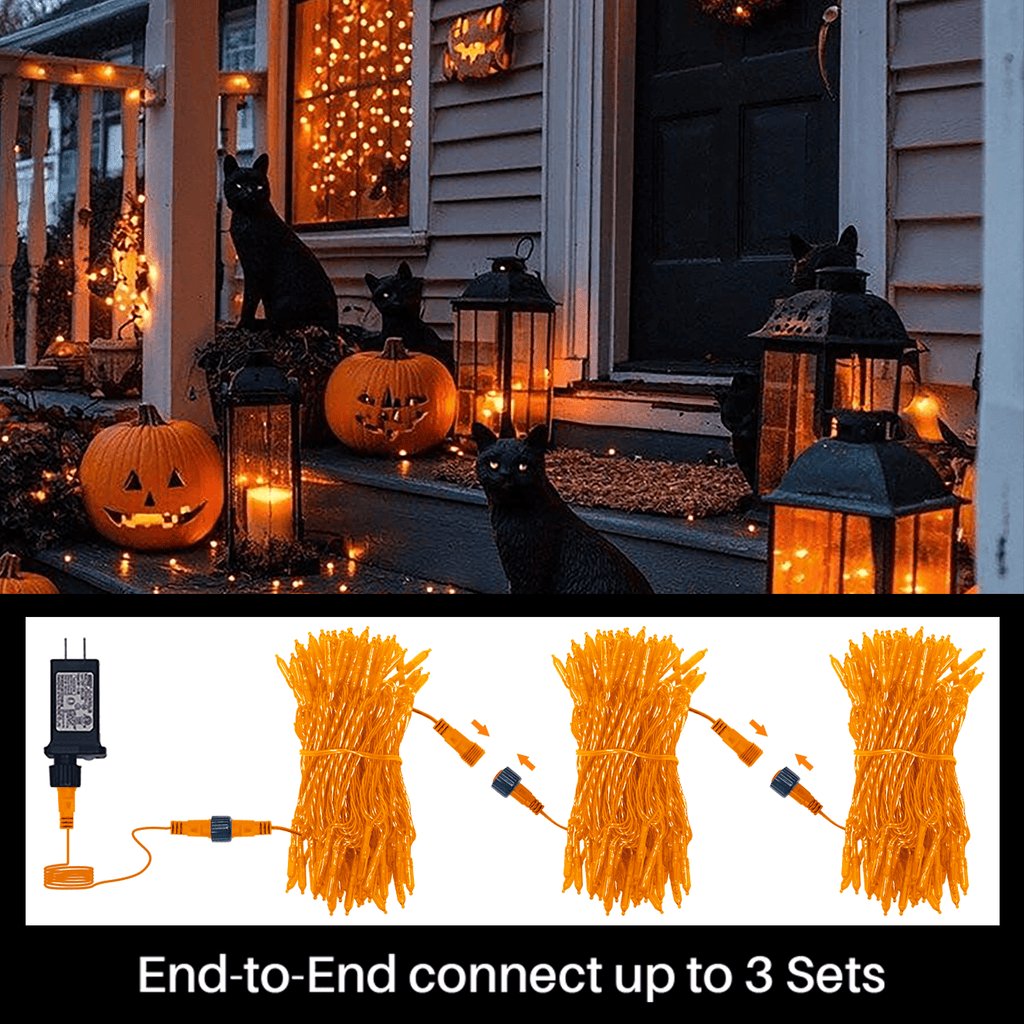 LAMPHOME Orange Halloween String Lights Outdoor, 32.5FT 100 LED Waterproof Christmas Lights with 16 Lighting Modes for Halloween Garden Party Christmas Xmas Tree Lights Decor