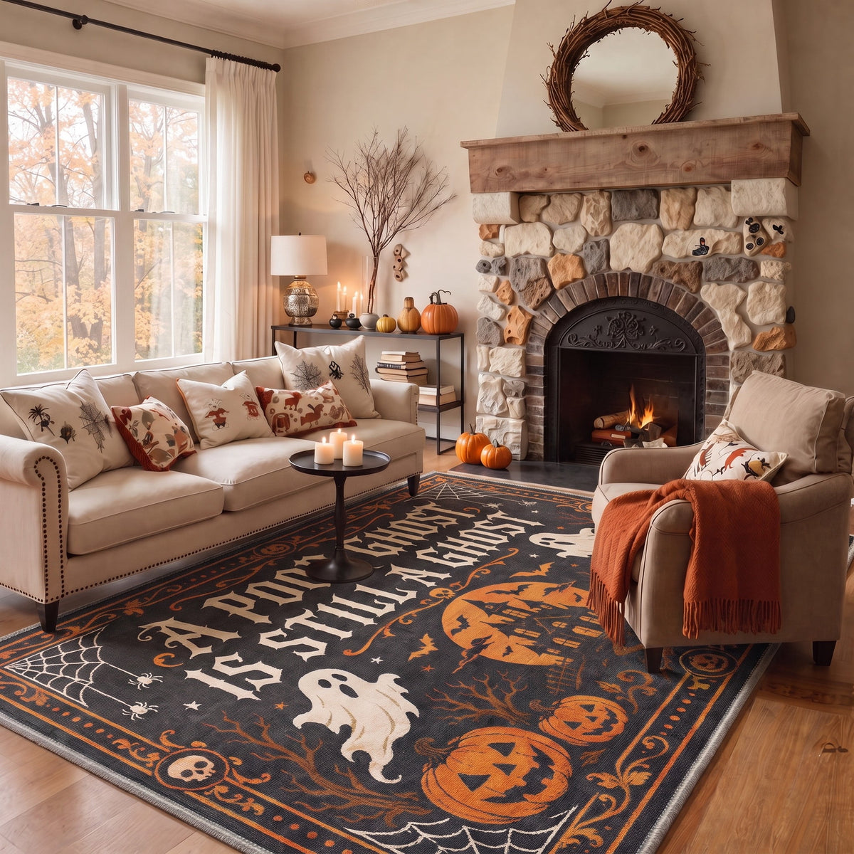 GENIMO 2'x7' Halloween Runner Rug, Washable Non Slip Soft Whimsical Skeleton Indoor Outdoor Hallway Runner for Porch Patio Kitchen Entryway, Charcoal Black