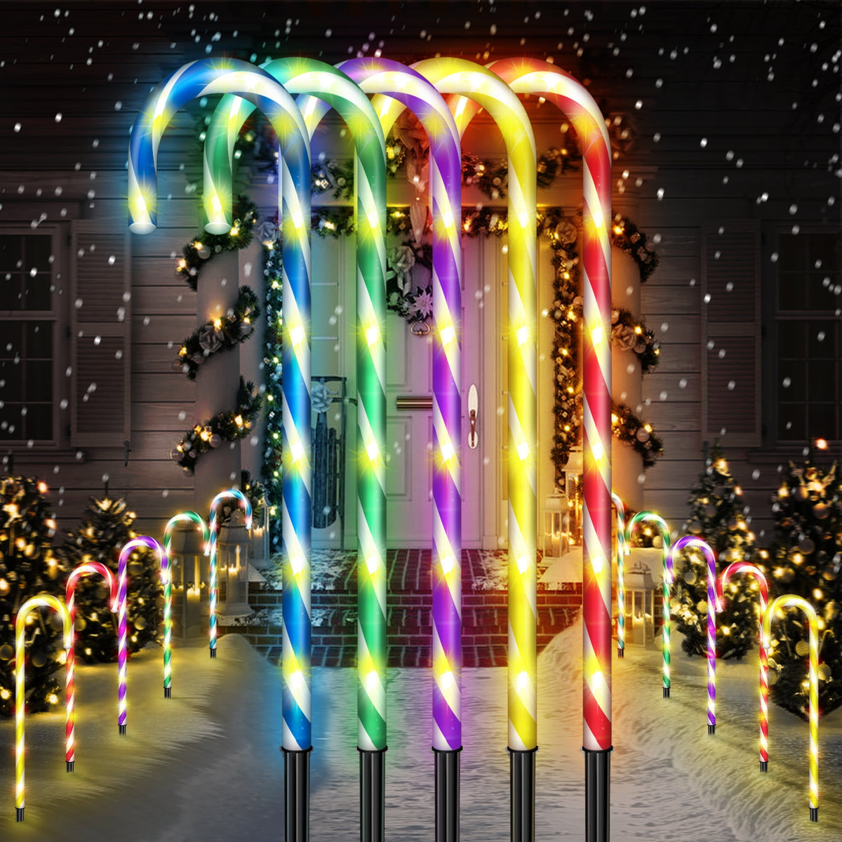 Christmas Candy Cane Lights 21” 10 Pack 8 Lighting Modes Flickering Candy Cane Pathway Marker Outdoor Indoor Waterproof UL Listed Christmas Lighting Decoration Light