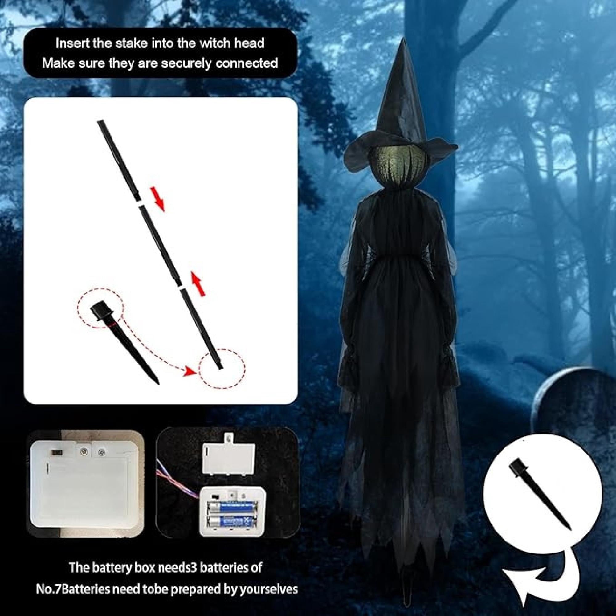 Life-Size Light-Up Screaming Witches Halloween Decor - Outdoor LED Animated Witch with 7 Color Changing Lights & Sound Activation, Scary Yard Decoration