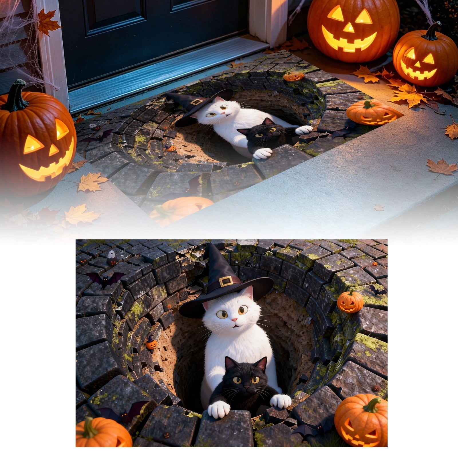 3D Optical Illusion Halloween Doormat Visual Trap Hole Design Non Velvet Entryway Rug Washable Floor Mat