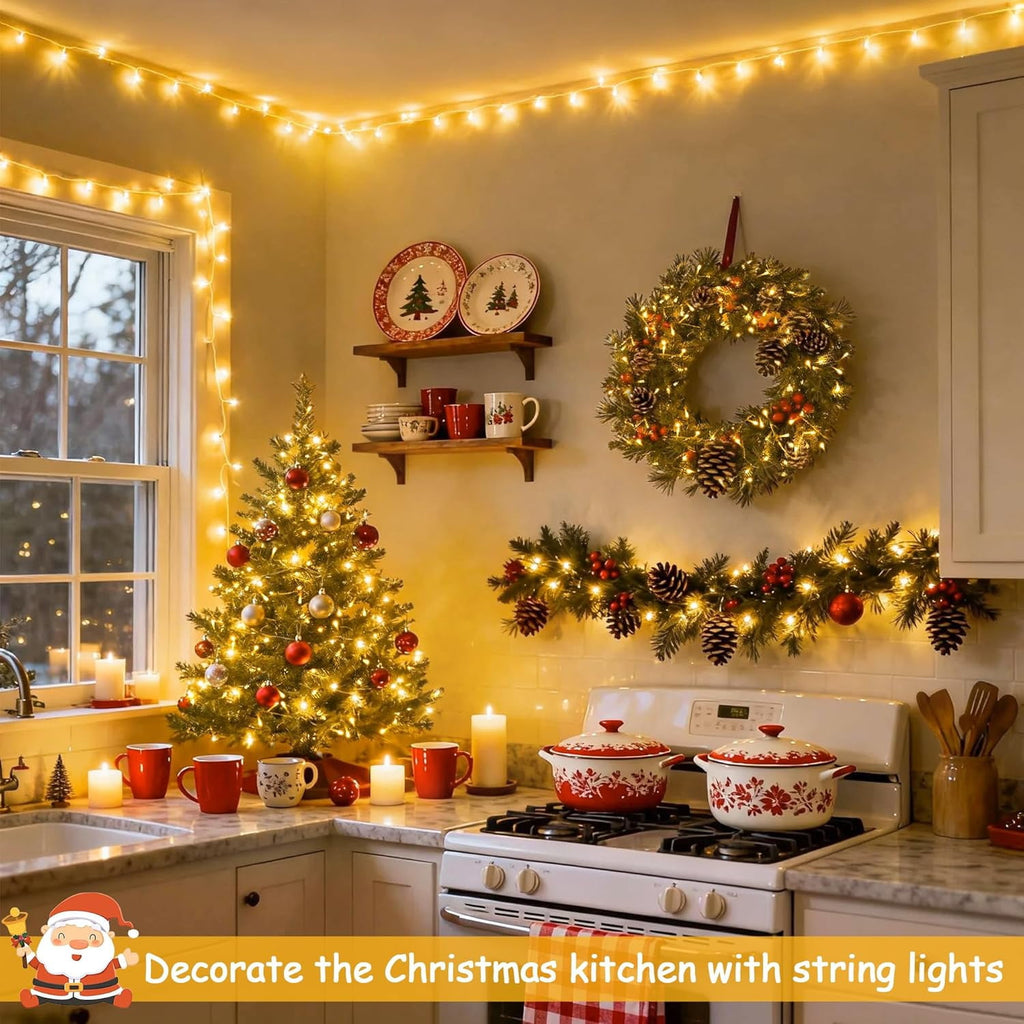 JMEXSUSS 33ft 100 LED White Christmas Lights, 8 Modes Connectable Clear Wire Twinkle Fairy String Lights Indoor, Plug-in Christmas String Lights Outdoor Waterproof for Christmas Wedding Party Tree