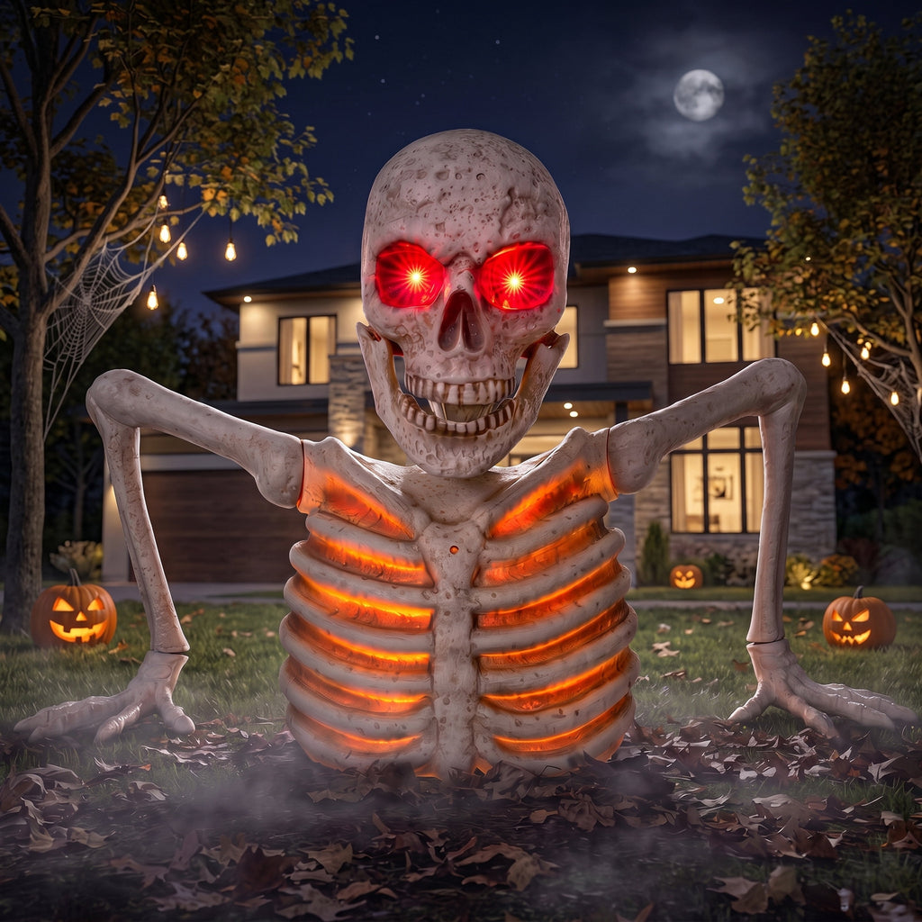 Joyfy 3.3x6.4FT Giant Halloween Groundbreaker Skeleton Decorations Outdoor, Light Up Animated Skeleton, IR Activated with Creepy Sound & Scary Motion, Scary Outdoor Indoor Halloween Decor for Graveya