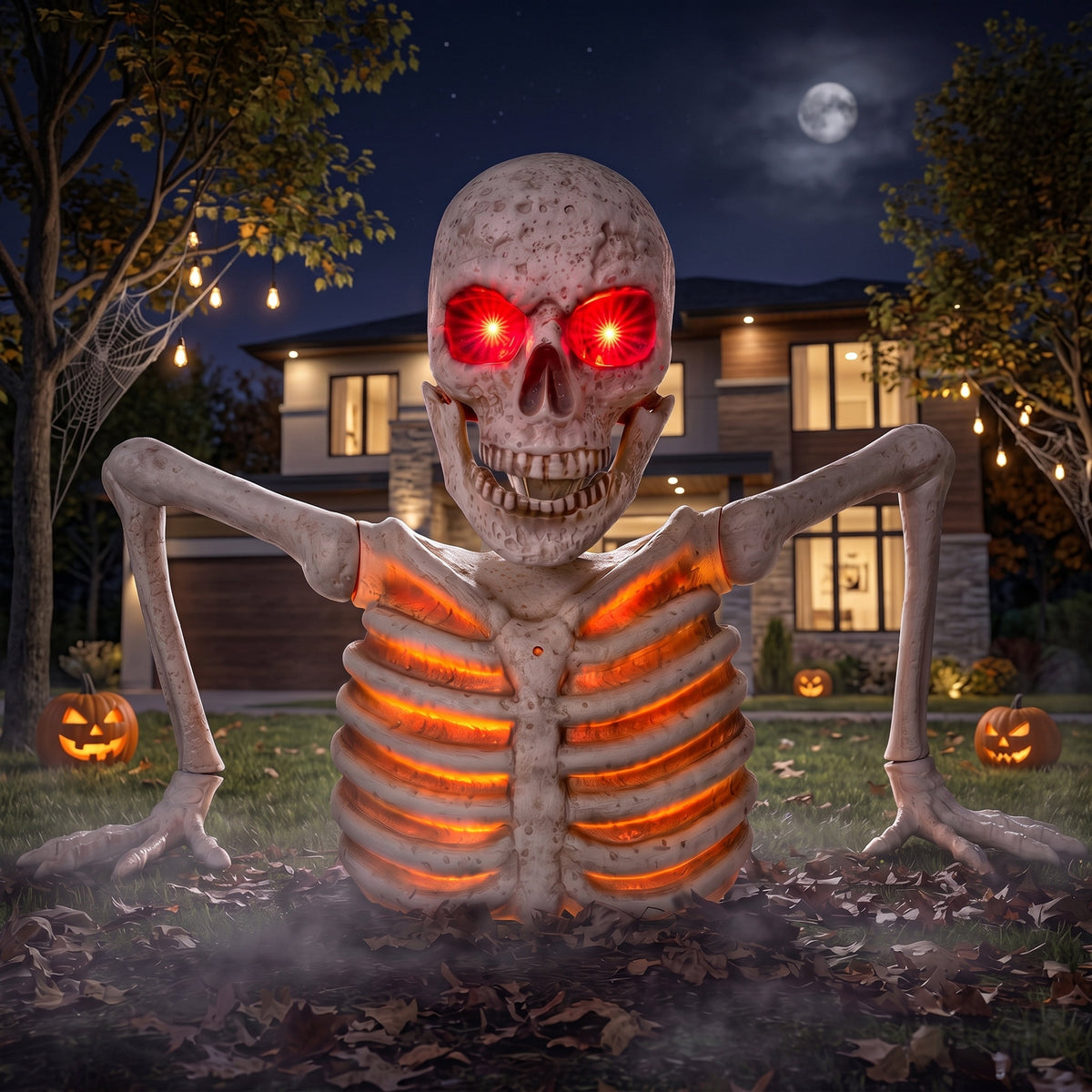 Joyfy 3.3x6.4FT Giant Halloween Groundbreaker Skeleton Decorations Outdoor, Light Up Animated Skeleton, IR Activated with Creepy Sound & Scary Motion, Scary Outdoor Indoor Halloween Decor for Graveya