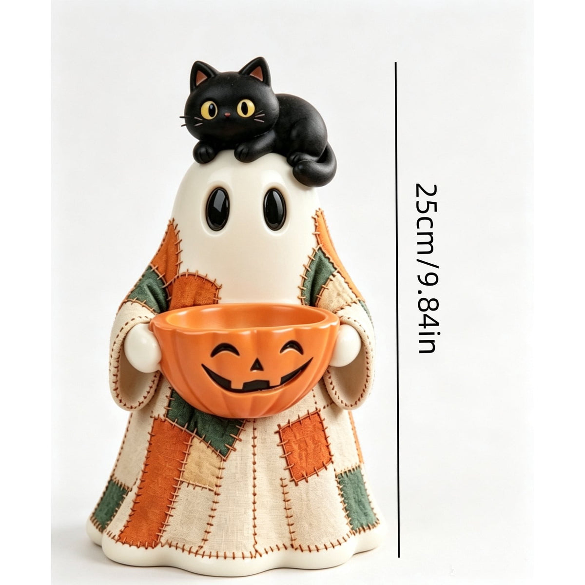Diceymbol Halloween Pumpkin Snack Bowl Stand Collapsible Broomstick Candy Tray for Cupcakes & Desserts, Resin Serving Platter with Ceramic Pumpkin Bowls