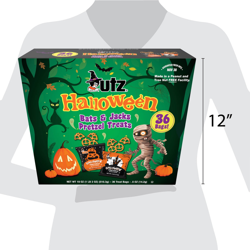 Utz Halloween Bats and Jacks Pretzel Treats, 0.5 oz, 36 Count