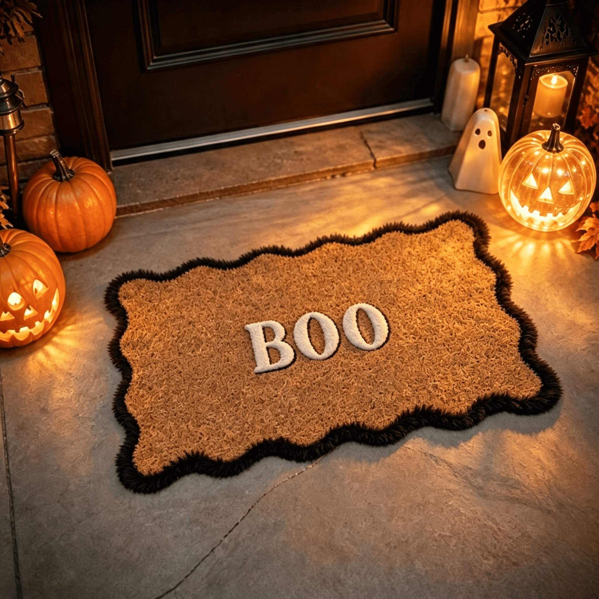 Clearance Halloween Multicolor Scallop Boo Outdoor Coir Doormat, 48" x 30" Large Halloween Bath Rug, Halloween Decoration Outdoor Indoor, Gift for Women Men